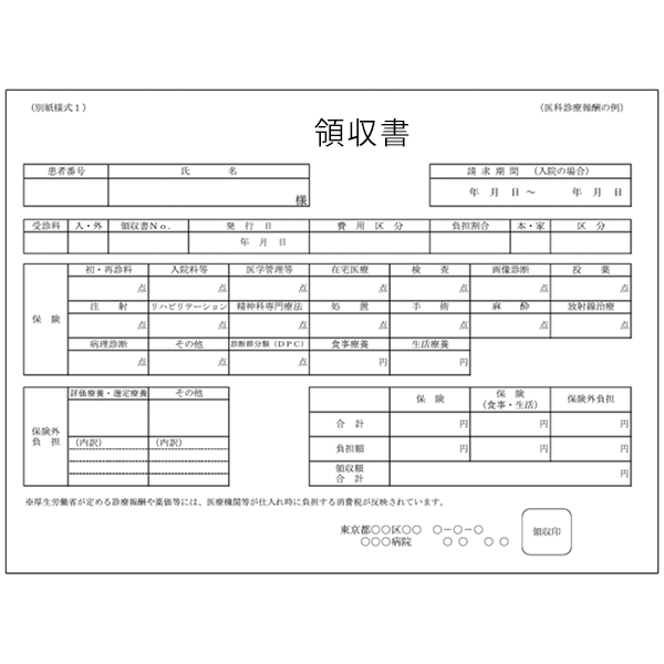 医師、または病院の治療費支払領収書